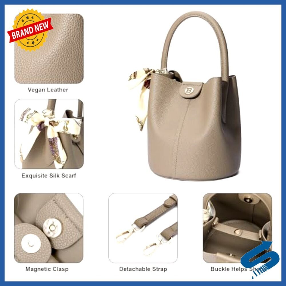 Vegan Leather Mini Bucket Crossbody Bag Removable Strap Chic Travel Essential - Picture 6 of 7